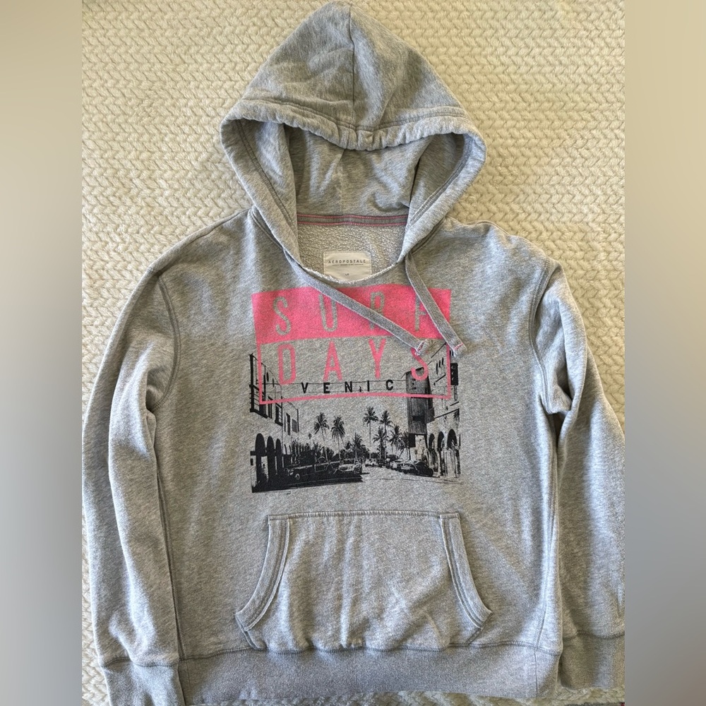 Aeropostale Gray/Pink surf day venice Hoodie sweatshirt long sleeve size large